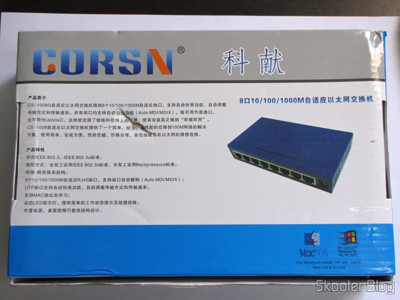 DealExtreme (DX): Switch 8 Portas Gigabit Ethernet 10/100/1000Mbps CORSN CS-1008G (CORSN CS-1008G 8-Port 100Mbps / 1000Mbps Switch – Blue) 5 Switch 8 Portas Gigabit Ethernet 10/100/1000Mbps CORSN CS-1008G (CORSN CS-1008G 8-Port 100Mbps / 1000Mbps Switch – Blue) em sua embalagem