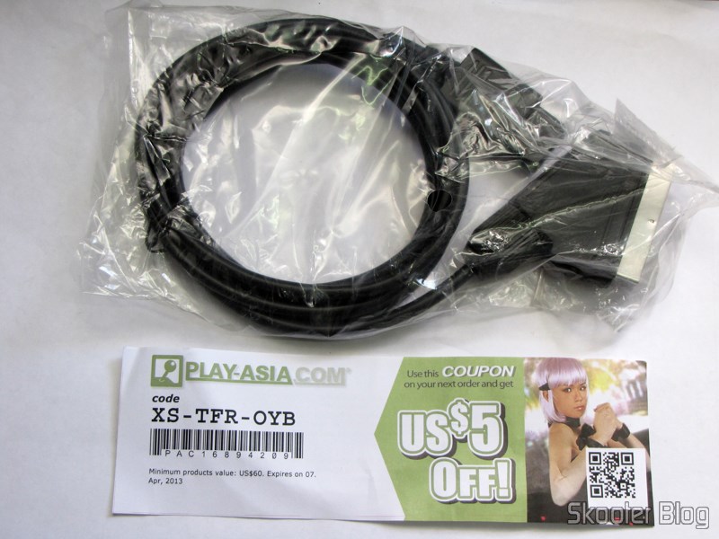 Play-Asia: Cabo SCART RGB para Super Nintendo (SNES), Super Famicom, Gamecube e Nintendo 64 (RGB Cable) 3 Cabo SCART RGB para Super Nintendo (SNES), Super Famicom, Gamecube e Nintendo 64 (RGB Cable), em sua embalagem e cupom para a próxima compra
