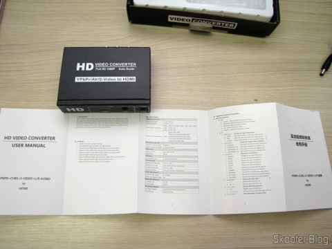 Conversor de Video Componente (YPbPr), S-Video, Video Composto (CVBS) e Áudio Estéreo para HDMI (YPbPr + CVBS + S-video to HDMI Video Converter - Black (100~240V)), com manual de instruções