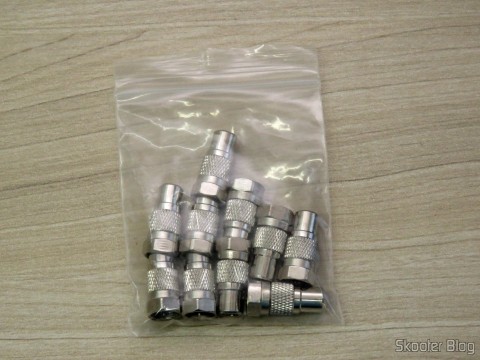 Os 10 Adaptadores F Macho para RCA Fêmea em sua embalagem