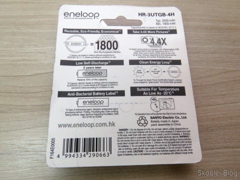 Cartela com 4 Pilhas Recarregáveis AA NiMH 1.2V 1900mAh Sanyo Eneloop Genuínas
