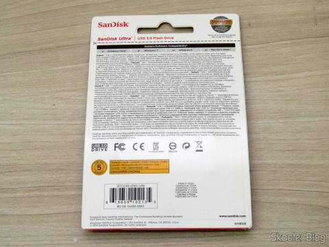 Pendrive SanDisk Ultra 16 GB USB 3.0 até 100 Mbps (SDCZ48-016G), em sua embalagem