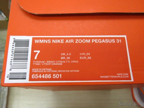 Embalagem do Tênis Feminino Nike Air Pegasus 31
