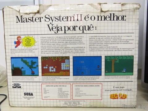 Parte traseira da Caixa do Master System II da Tec Toy - Promoção Jogos de Verão