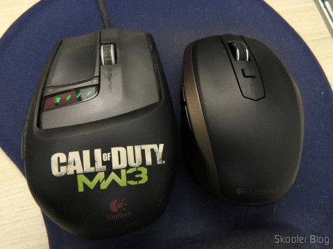 Mouse Logitech MX Anywhere 2 ao lado do Mouse Logitech G9X