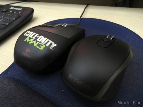 Mouse Logitech MX Anywhere 2 ao lado do Mouse Logitech G9X