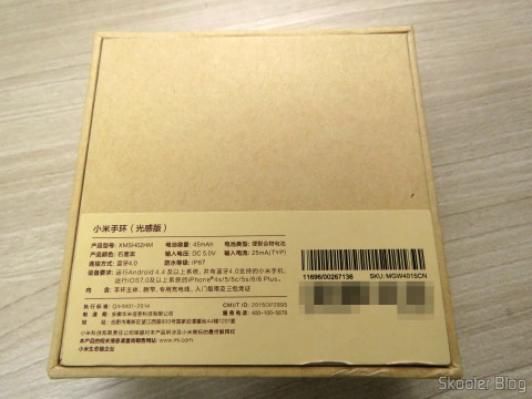 Pulseira Inteligente Xiaomi Mi Band 1S, em sua embalagem
