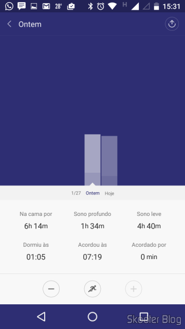 Gráfico dos registros de sono gerados pelo Mi Fit