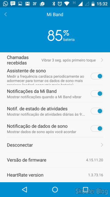 Configurações da Mi Band no Mi Fit