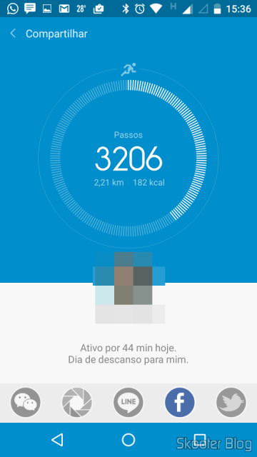 GeekBuying: Pulseira Inteligente Xiaomi Mi Band 1S 49 Dados de atividades podem ser compartilhados no WeChat, Google+, Line, Facebook, e Twitter através do Mi Fit