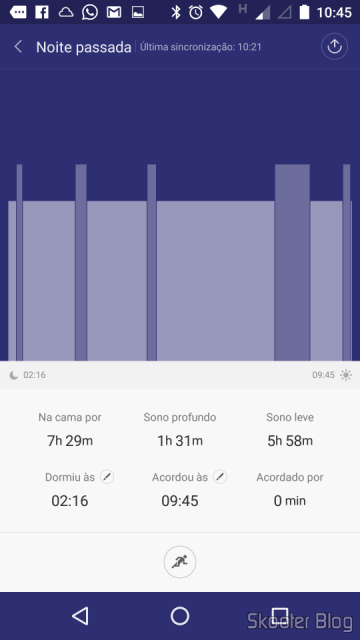Gráfico de barras mostrando o sono ao longo da noite no Mi Fit