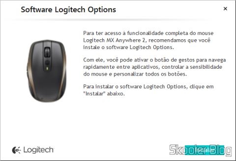 Tela sugerindo a instalação do Software Logitech Options