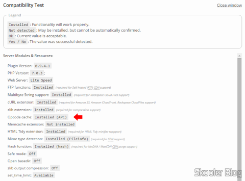 APCu em funcionamento com o W3 Total Cache no Skooter Blog