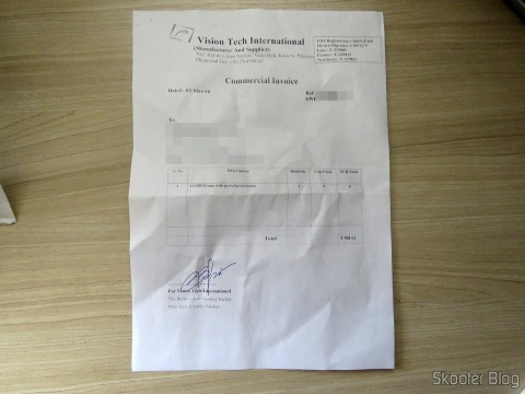 Invoice do meu Óculos G4U 79012 com Lentes 1.56 Fotocromáticas Cinza da Goggles4U
