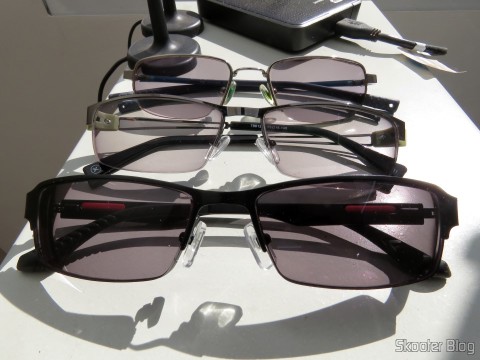 Óculos de Sol com Grau - G4U 2104 com lentes 1.57 CR39, Óculos G4U 79012 com Lentes 1.56 Fotocromáticas Cinza e Óculos Nike Flexon 4182 045 com lentes Essilor Transitions