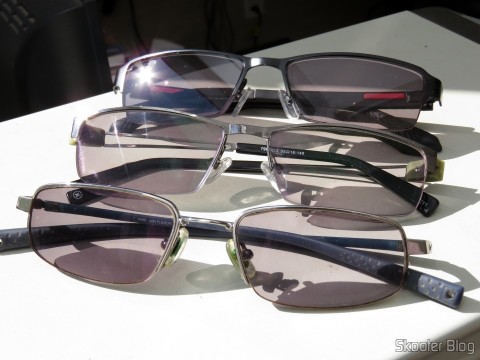 Óculos de Sol com Grau - G4U 2104 com lentes 1.57 CR39, Óculos G4U 79012 com Lentes 1.56 Fotocromáticas Cinza e Óculos Nike Flexon 4182 045 com lentes Essilor Transitions
