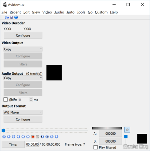 Avidemux com botões e menus com os textos corretos