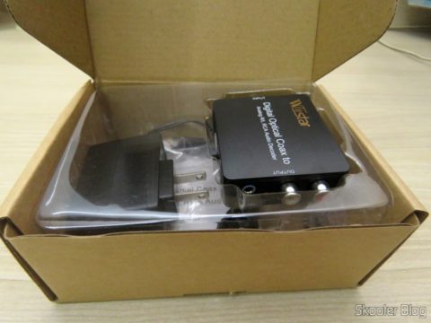 Decodificador de Áudio Óptico/Coaxial DTS/AC3 para Analógico Estéreo Wiistar, em sua embalagem