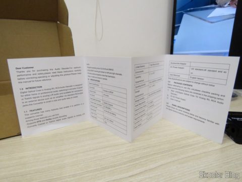 Manual de Instruções que acompanha o Decodificador de Áudio Óptico/Coaxial DTS/AC3 para Analógico Estéreo Wiistar