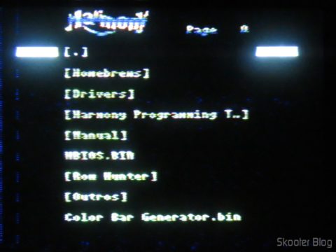 Menu do Harmony Cartridge no Atari 2600 da Polyvox c/ fonte externa