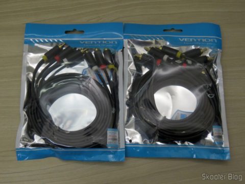 2 Cabos Vention 3 RCA para 3 RCA de 2 metros, em suas respectivas embalagens