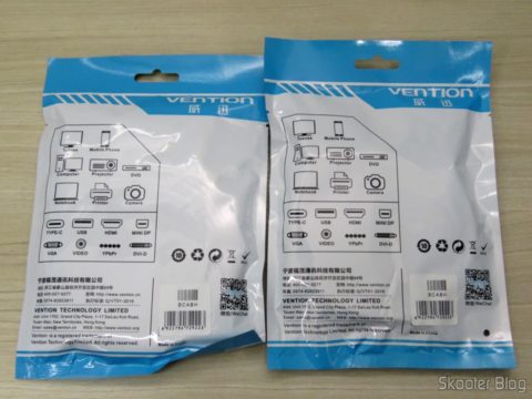 2 Cabos Vention 3 RCA para 3 RCA de 2 metros, em suas respectivas embalagens