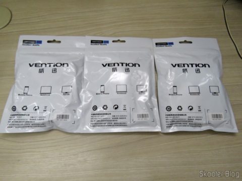 Cabos USB 3.1 Tipo C Vention para Carga e Dados 2m e 50cm em suas respectivas embalagens