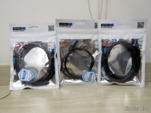 Cabos USB 3.1 Tipo C Vention para Carga e Dados 2m e 50cm em suas respectivas embalagens