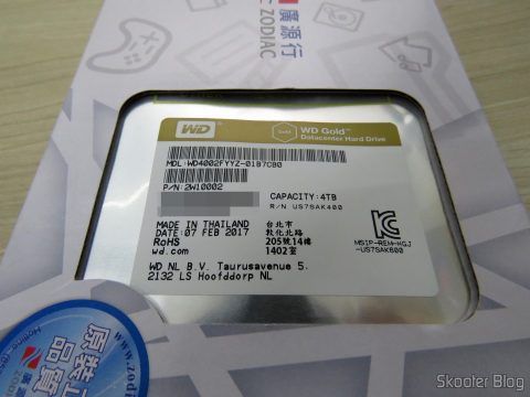 HD Western Digital WD Gold 4TB, em sua embalagem