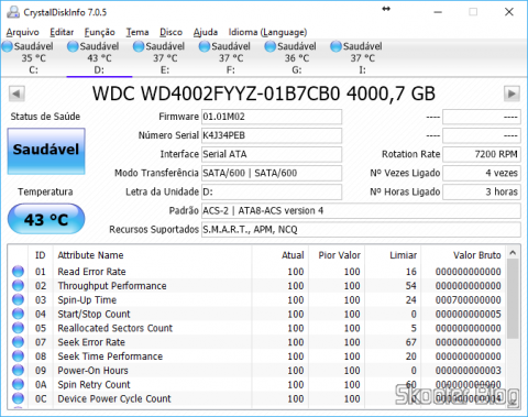 CrystalDiskInfo, analisando o HD recém-instalado