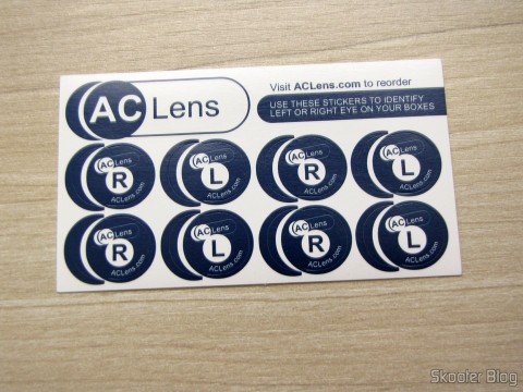 Adesivos para identificar as caixas de lentes de contatos, brinde da AC Lens