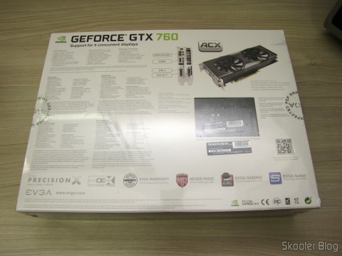 Placa de Vídeo EVGA GeForce GTX 760 SC 4GB DisplayPort HDMI DVI-I/DVI-D com Cooler ACX 04G-P4-2768-KR (EVGA GeForce GTX 760 SC 4GB DisplayPort HDMI DVI-I/DVI-D Graphics Card with ACX Cooler 04G-P4-2768-KR) em sua embalagem