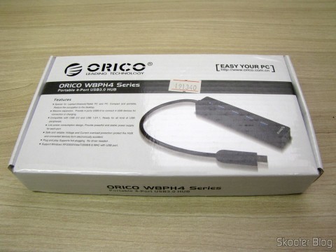 Hub USB 3.0 com 4 portas ORICO W8PH4-U3 (ORICO W8PH4-U3 4-HUB USB 3.0 Hub - Black), em sua embalagem