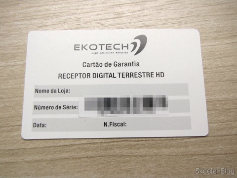 Cartão de garantia do Ekotech ZBT-670N