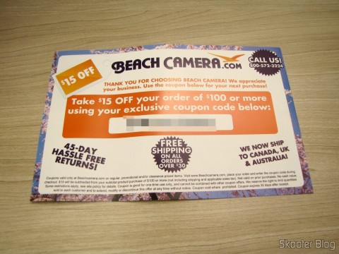 Cupom de descontos para a próxima compra na Beach Camera