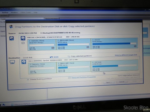 Restaurando o sistema no SSD Sandisk Ultra II G25 SDSSDHII-480G-G25, 480GB, SATA3, 2.5" com o Macrium Reflect Free