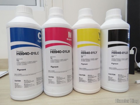 Tintas Inktec para cartuchos HP 940, 940XL, 942XL, 950 e 950XL: H8940-01LC, H8940-01LM, H8940-01LY, e H8940-01LB