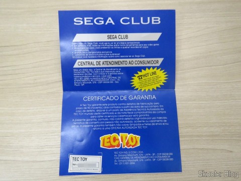 Folheto do Sega Club e Certificado de Garantia do Mega Drive III