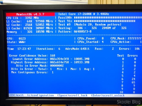 Erro do Memtest86 para os módulos Corsair Dominator® with DHX Pro Connector — 1.5V 32GB Dual/Quad Channel DDR3 Memory Kit (CMP32GX3M4X1600C10)