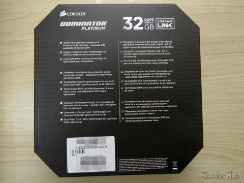 Kit Corsair Dominator Platinum 32GB (4x8GB) DDR3 1600 MHz (PC3 12800) Desktop Memory (CMD32GX3M4A1600C9) em sua embalagem