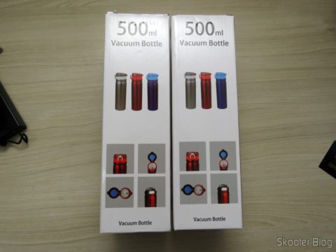 Garrafas Térmicas de Inox 500ml em suas respectivas embalagens