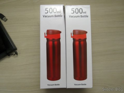 Garrafas Térmicas de Inox 500ml em suas respectivas embalagens