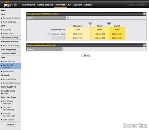 Ajustando Controle de Banda no Peplink Balance One