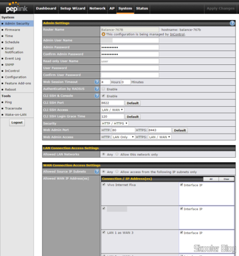 Configurações do Acesso Administrativo no Peplink Balance One