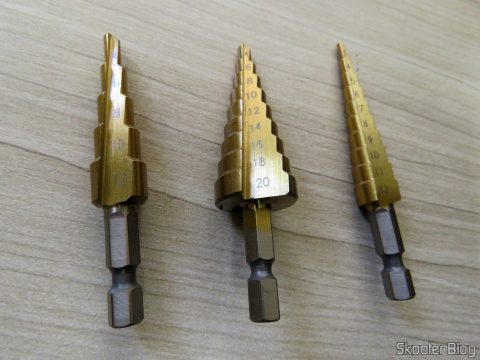 As 3 Brocas Escalonadas 3-12mm, 4-12mm e 4-20mm de Titânio 