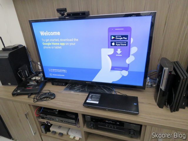Tela de boas-vindas no Chromecast Ultra.
