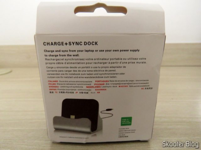 Dock Station para Celular com Plug USB Tipo C, em sua embalagem.