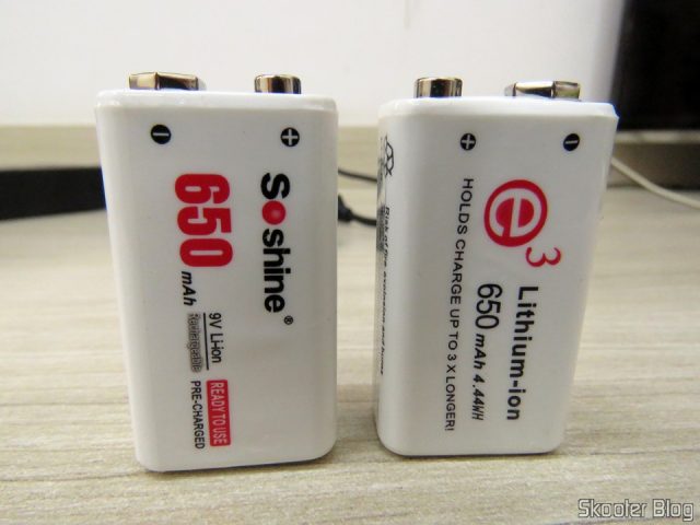 3ª e 4ª Baterias Soshine 9V 6F22 650mAh Recarregáveis Li-Ion.
