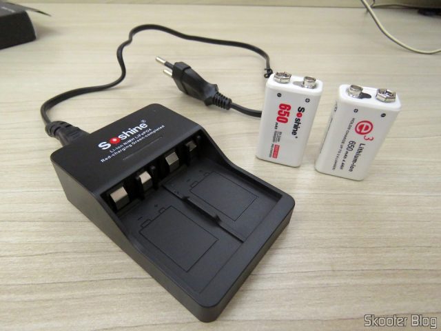 3ª e 4ª Baterias Soshine 9V 6F22 650mAh Recarregáveis Li-Ion + 2º Carregador Inteligente com LED.