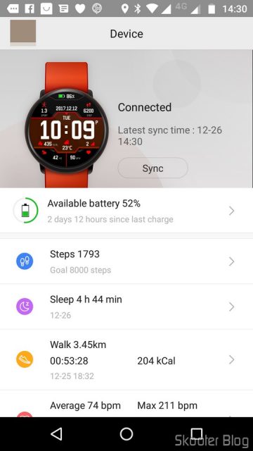 Tela principal do Amazfit Watch.